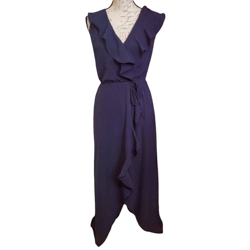 FRAICHE by J Ruffle Ladies Blue Wrap Top Ruffled Front Maxi Dress - Size Small